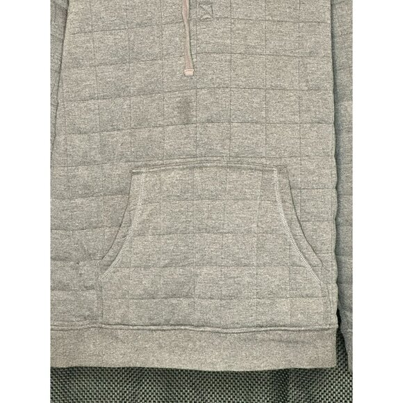 Quilted Gray Hooded Pullover Sweatshirt With Kangaroo Pocket‎ & Button Closure - Picture 2 of 16